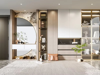 Modern Shoe Cabinet Design With Glass Doors Display Shelves And Decorative Plants 3d model
