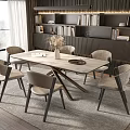 Modern Dining Table Set With Six Chairs And Bookshelf In Bright Room