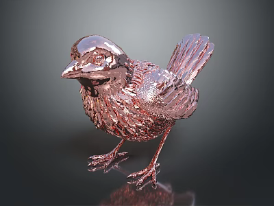 Decorative Copper Colored Bird Statue With Shiny Detailed Feathers And Stand 3d model