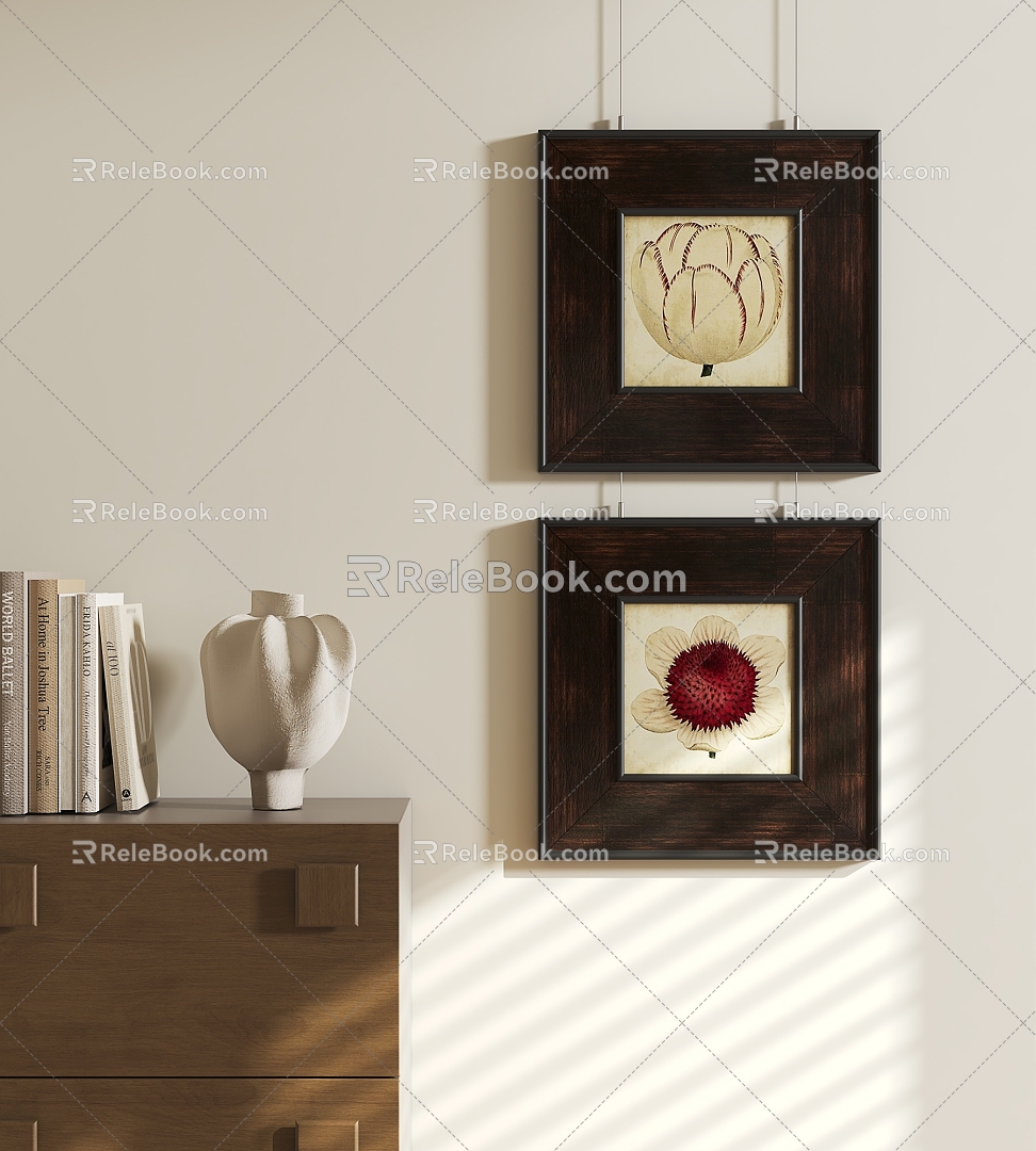 French Vintage Hanging Paintings 3d model