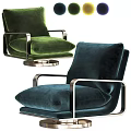 Luxury Green And Teal Velvet Single Seater Sofa With Metal Armrests And Circular Base