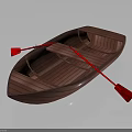 Traditional Wooden Rowboat With Red Oars For Water Transport Use