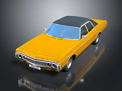 Vintage Yellow And Black Classic Sedan Car With Retro Design 3d model