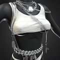 Stylish White Tank Top With Layered Silver Chains And Decorative Tags 3d model