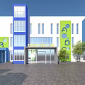Modern Kindergarten Interior With Rainbow Arch Tree Decorations Green Walls And Open Space Reception Desk