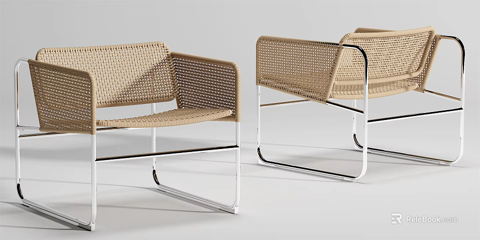Modern Woven Leisure Chairs With Metal Frame For Indoor Outdoor Relaxation 3d model 