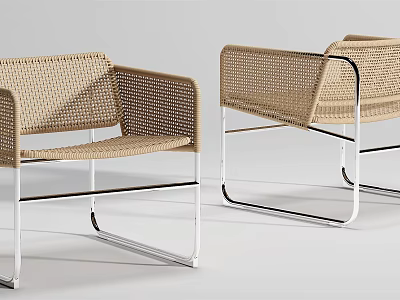 Modern Woven Leisure Chairs With Metal Frame For Indoor Outdoor Relaxation 3d model