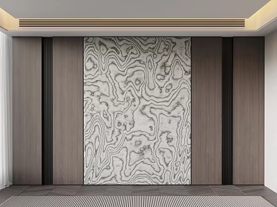 Modern Bedroom Accent Wall With Marble Texture And Wooden Panel Frames 3d model