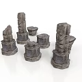Decorative Stone Structures With Textured Surfaces And Various Stacked Designs 3d model