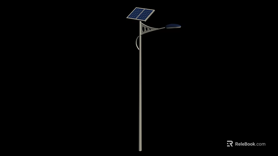 Modern Solar Powered Outdoor Street Light with Panel and Metal Pole 3d model 