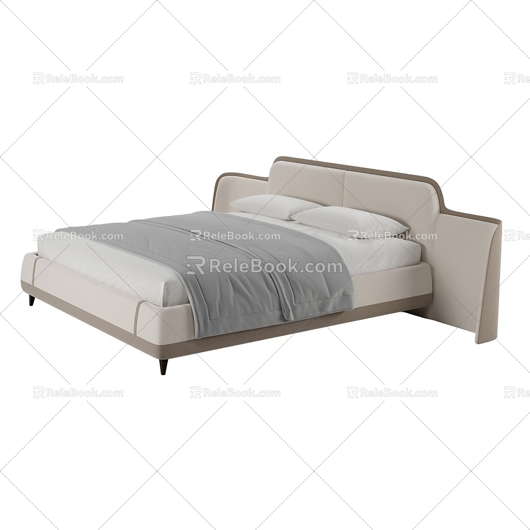 Nordic Simple Double Bed Double Bed Simple Bedroom Bed Pillow 3d model