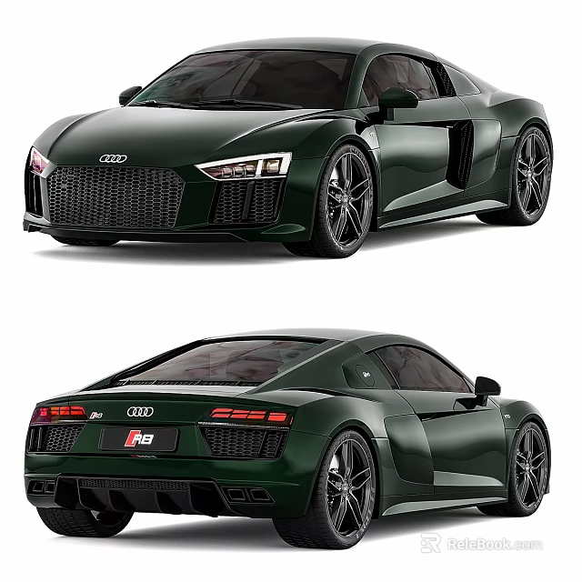 Dark Green Audi R8 Sports Car Exterior Design With Sleek Body And Wheels 3d model 