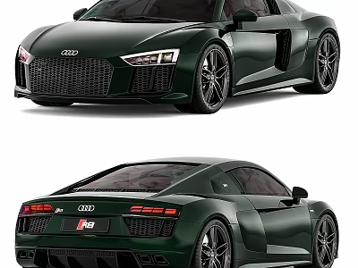 Dark Green Audi R8 Sports Car Exterior Design With Sleek Body And Wheels 3d model