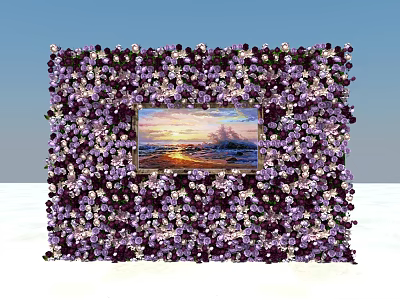 Flower Wall Decorated With Purple And White Flowers Featuring Seaside Sunset 3d model