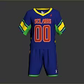 Blue Sports Uniform with SC LIONS Text Number 00 Green Yellow Sleeves and Shorts
