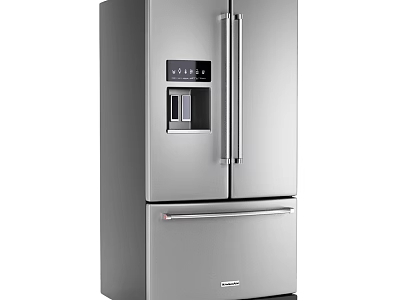 Modern Stainless Steel Refrigerator Cabinet with Double Doors Bottom Drawer and Digital Control Panel 3d model