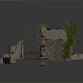 Ancient Ruin Model Design With Stone Steps Ruined Walls And Mossy Ground
