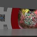 Modern Background Wall Design With Red Stripes Colorful Sphere QR Code And Starry Pattern 3d model