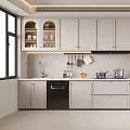 Modern Kitchen Interior With White Cabinetry Glass Door Cabinets And Appliances