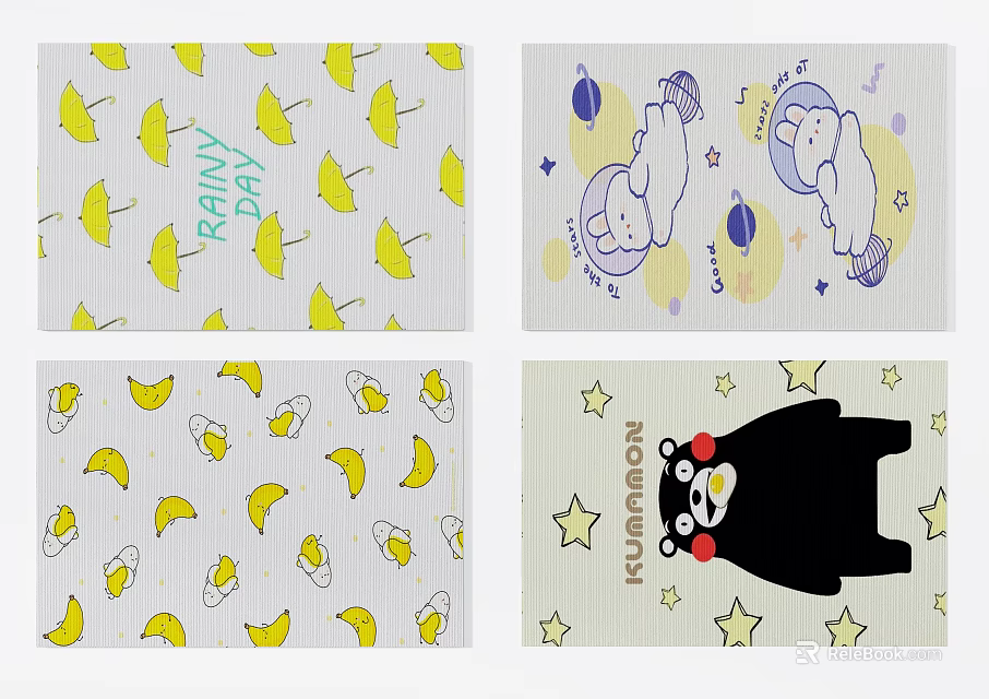 Square Rugs Featuring Rainy Day Umbrella Bunny Banana Penguin Star Designs 3d model 