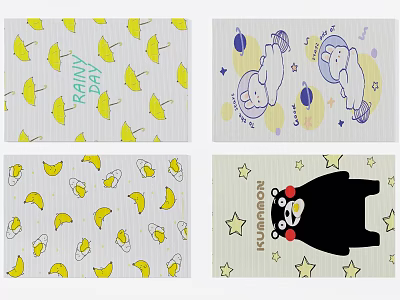Square Rugs Featuring Rainy Day Umbrella Bunny Banana Penguin Star Designs 3d model