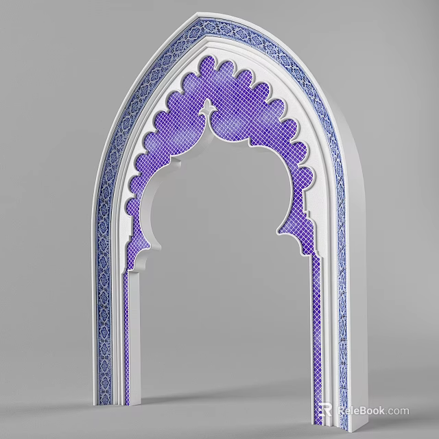 Traditional Decorative Archway With Purple Blue Ornate Patterns And Intricate Details 3d model 