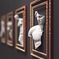 Elegant Framed Wall Decor With Golden Borders And White Classical Sculptures