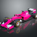 Pink Streamlined Formula 1 Race Car With Rear Wing Black Tires And Yellow Rims