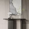 Modern Console Table Interior Design With Decorative Painting Ornament And Plant Vase