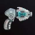 Futuristic Sci Fi Weapon With Metallic Body Blue Energy Core And Mechanical Grip Design