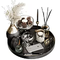 Black Gold Decorative Ornament Set With Dried Flowers Glass Bowl Diffuser Candle And Tray