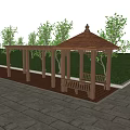 Outdoor Garden Gazebo With Pergola Benches Trees Grass And Paved Ground