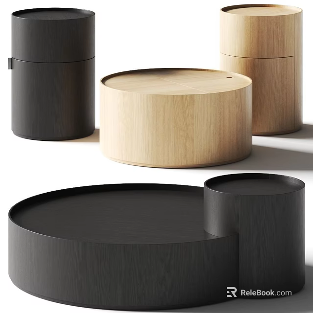 Modern Minimalist Round Coffee Tables With Wooden And Black Stylish Design 3d model 