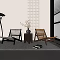 The floor lamp on the side of the ancient style leisure chair 3d model
