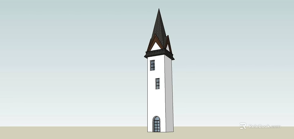 White Tower Structure With Black Spire Windows And Wooden Door Design 3d model 