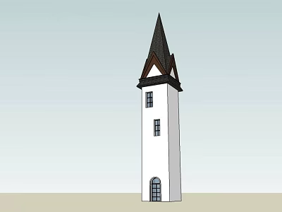 White Tower Structure With Black Spire Windows And Wooden Door Design 3d model