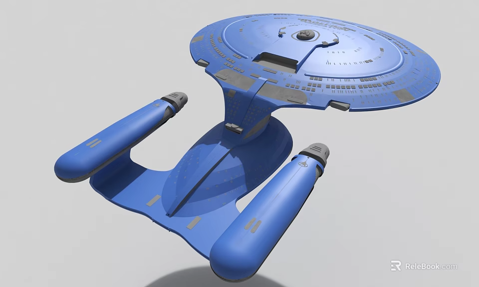Blue Sci Fi Spaceship Model Featuring Disc Shaped Hull And Engine Parts 3d model 