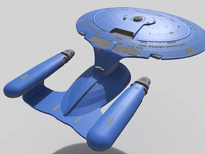 Blue Sci Fi Spaceship Model Featuring Disc Shaped Hull And Engine Parts 3d model