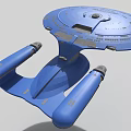 Blue Sci Fi Spaceship Model Featuring Disc Shaped Hull And Engine Parts 3d model
