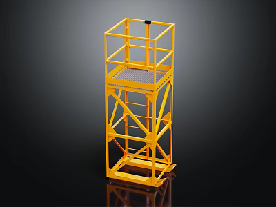 Construction Safety Platform With Yellow Metal Frame And Ladder Structure 3d model