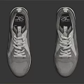 Pair of Gray Sneakers with White Laces and Modern Rubber Sole Casual Style