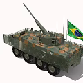 Brazilian Wheeled Tank with Camouflage Paint Cannon and National Flag