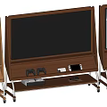 Modern TV With Game Controllers Gaming Consoles And Wheels On Wooden Stand