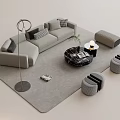 Modern L Shaped Sofa and Coffee Table Set with Gray Rug Floor Lamp and Stools 3d model