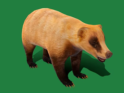 Brown and Black Fur Badger Standing on Green Background with Visible Claws 3d model
