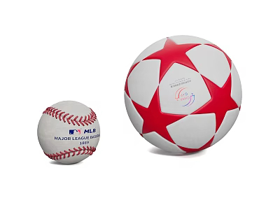 Sports Equipment Featuring MLB Baseball And UEFA Champions League Soccer Ball With Official Logos 3d model