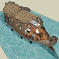 Wooden Ship Shaped Structure With Curved Roof And Waterfront Deck Design