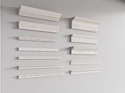 Various Ornate Crown Molding Designs in White for Interior Home Decoration 3d model
