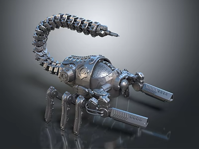 Mechanical Scorpion Robot With Metallic Body Long Tail And Sharp Claws 3d model