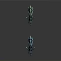 Fantasy Spiked Weapons With Curved Design And Green Blue Decorative Details